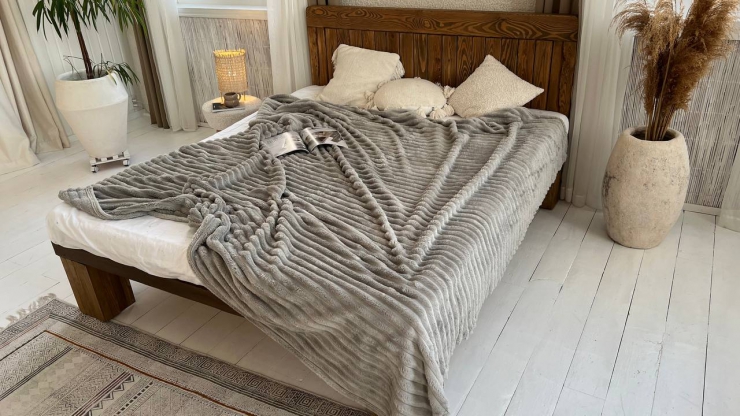 Покрывало шарпей, Двойной 180*200 Светло-серое полоса 4см