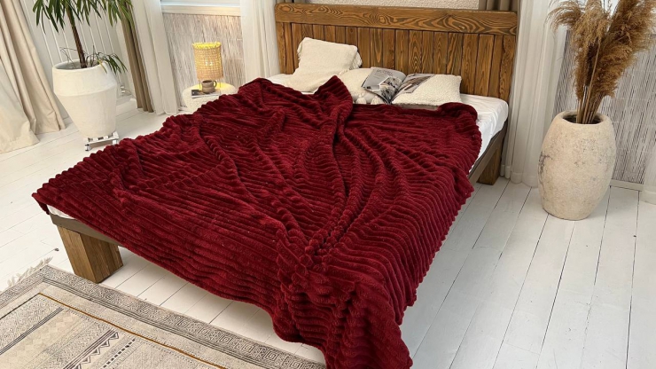 Покрывало шарпей, Полуторный 150х200 Бордовое полоса 4см